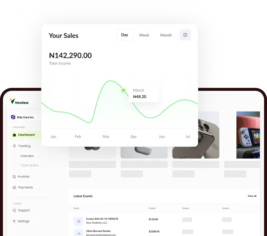 Vendaw storefront dashboard