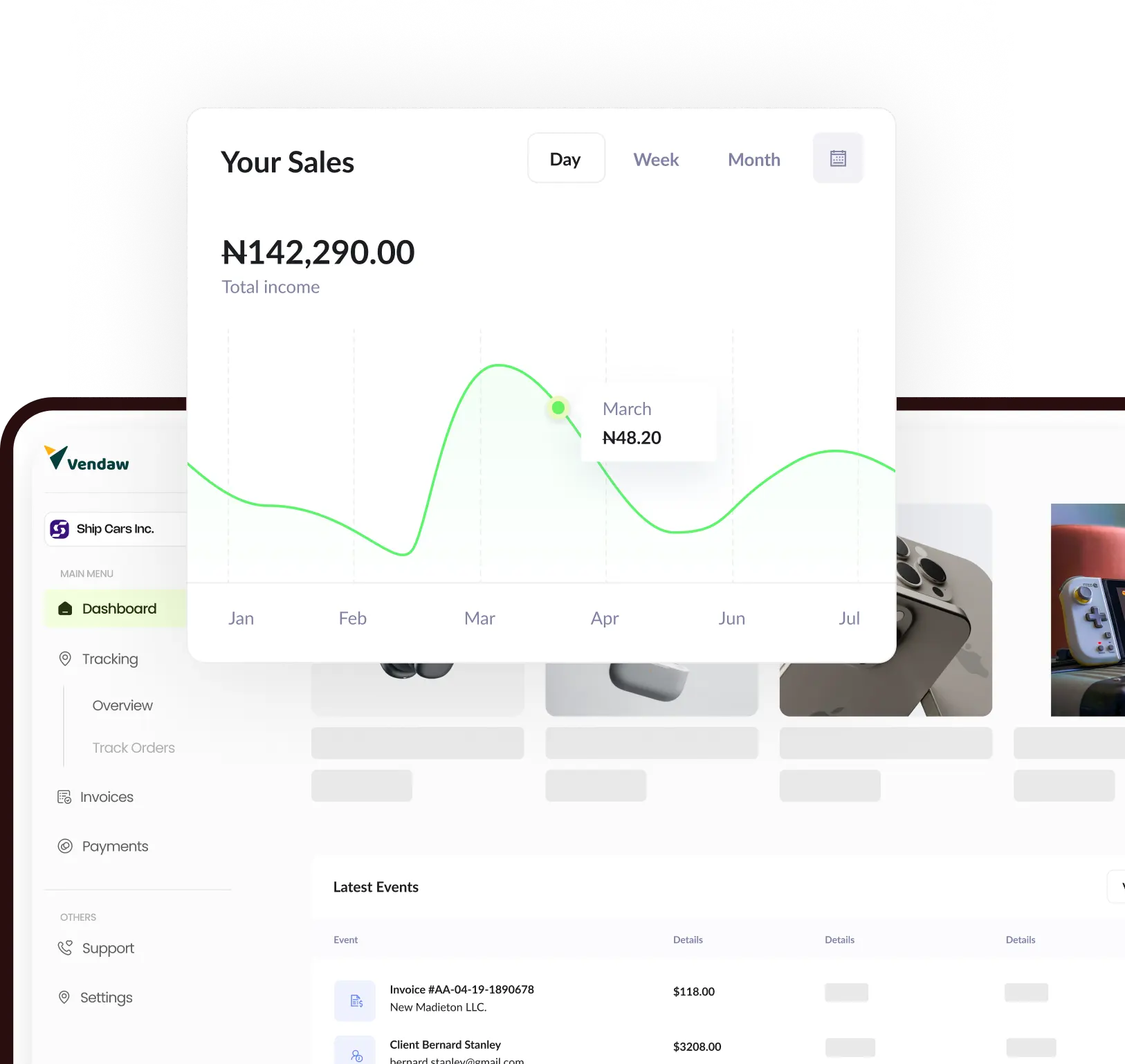 Vendaw storefront dashboard